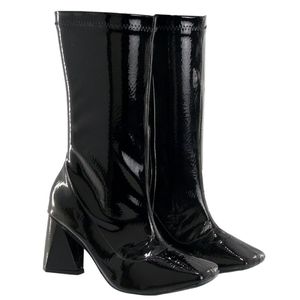 Bota Feminina Cano Médio Bico Quadrado 23022 Stret... - DROPSHIPPING GRIFFE SHOES - SOMENTE CLIENTES AUTORIZADOS