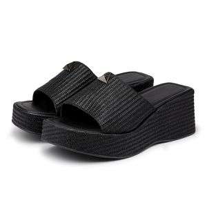 Tamanco Feminino Ref 5201 Em Rafia Preto - 5201RAF... - DROPSHIPPING GRIFFE SHOES - SOMENTE CLIENTES AUTORIZADOS