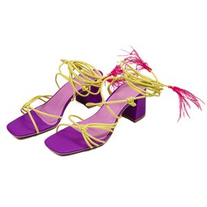 Tamanco Feminino Com Tiras e Nós 80017 Napa Roxa e... - DROPSHIPPING GRIFFE SHOES - SOMENTE CLIENTES AUTORIZADOS