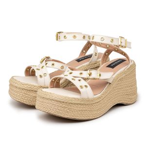 Sandália Anabela Napa Off White 9101 - 9101 - DROPSHIPPING GRIFFE SHOES - SOMENTE CLIENTES AUTORIZADOS