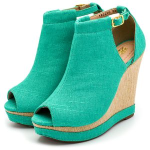 Sandália Feminina Salto Anabela 3013 Linho Verde Á... - DROPSHIPPING GRIFFE SHOES - SOMENTE CLIENTES AUTORIZADOS