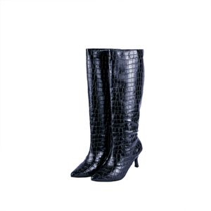 Bota Feminina Salto Baixo e Fino 17001 Craquelê Pr... - DROPSHIPPING GRIFFE SHOES - SOMENTE CLIENTES AUTORIZADOS