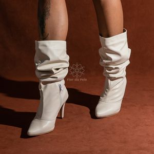 Bota Feminina Cano Médio Slouchy 1714 Napa Off Whi... - DROPSHIPPING GRIFFE SHOES - SOMENTE CLIENTES AUTORIZADOS
