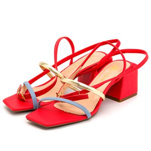 Sandália Feminina Salto Bloco 182112 Napa Cereja e... - DROPSHIPPING GRIFFE SHOES - SOMENTE CLIENTES AUTORIZADOS