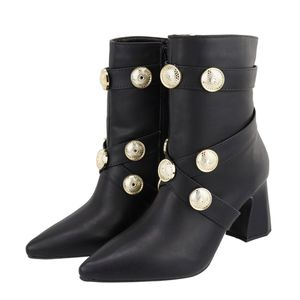 Bota Feminina Com Salto Bloco Detalhe Broche Doura... - DROPSHIPPING GRIFFE SHOES - SOMENTE CLIENTES AUTORIZADOS
