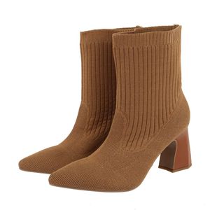Bota Cano Baixo Salto Grosso Meia 184000 Canela - ... - DROPSHIPPING GRIFFE SHOES - SOMENTE CLIENTES AUTORIZADOS
