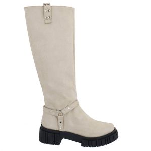 Bota Montaria Biker Cano Alto 23107 Camurça Off Wh... - DROPSHIPPING GRIFFE SHOES - SOMENTE CLIENTES AUTORIZADOS