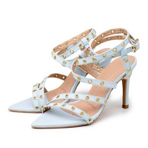 Sandália Feminina Salto e Bico Fino 6019 Napa Azul... - DROPSHIPPING GRIFFE SHOES - SOMENTE CLIENTES AUTORIZADOS