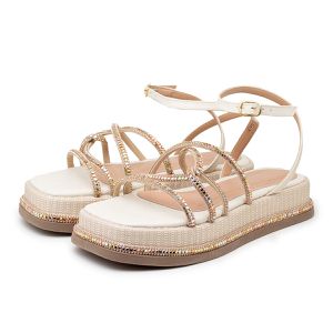 Sandália Feminina Papete Flatform Off White Strass... - DROPSHIPPING GRIFFE SHOES - SOMENTE CLIENTES AUTORIZADOS