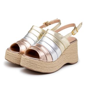 Sandália Anabela Mix De Metalizados Com Corda 9200... - DROPSHIPPING GRIFFE SHOES - SOMENTE CLIENTES AUTORIZADOS