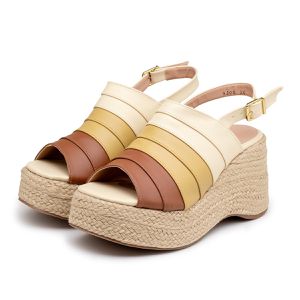 Sandália Anabela Salto Em Juta Mix Caramelo 9200 -... - DROPSHIPPING GRIFFE SHOES - SOMENTE CLIENTES AUTORIZADOS