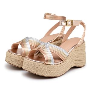 Sandália Anabela Mix Ouro 9000 - 9000MIXOURO - DROPSHIPPING GRIFFE SHOES - SOMENTE CLIENTES AUTORIZADOS