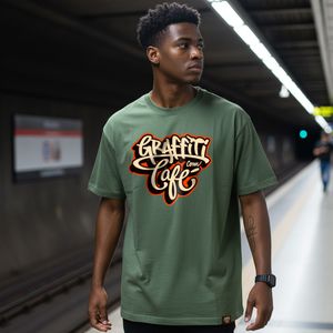 Camiseta LOGO Graffiti com Café - Verde Oliva