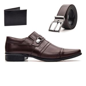 Kit Sapato Café Bico Fino Masculino Social Couro Natural + Cinto e Carteira Em C... - Igo Franca | Especialista em Calçados Sociais e Conforto