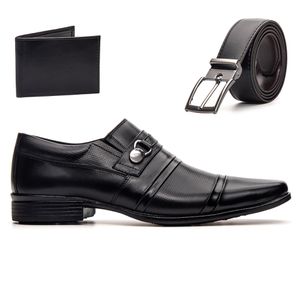 Kit Sapato Preto Bico Fino Masculino Social Couro Natural + Cinto e Carteira Em ... - Igo Franca | Especialista em Calçados Sociais e Conforto