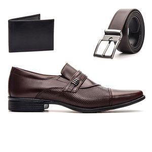 Kit Social Sapato Café Bico Fino Masculino Couro Natural + Cinto e Carteira Em C... - Igo Franca | Especialista em Calçados Sociais e Conforto