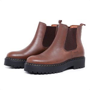 Coturno Bota Feminina Em Couro Com Marrom Tratorado Chelsea - Igo Franca | Especialista em Calçados Sociais e Conforto
