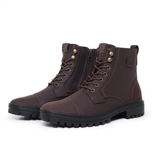 Bota Masculina Preto Cano Alto Coturno em Couro Confortável Marrom Fosco - Igo Franca | Especialista em Calçados Sociais e Conforto