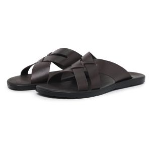 Sandália Chinelo Slide Masculina Preto Conforto em Couro - Igo Franca | Especialista em Calçados Sociais e Conforto