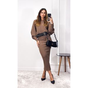 Conjunto Tricô Modal Saia e Blusa Taila - Chocolate