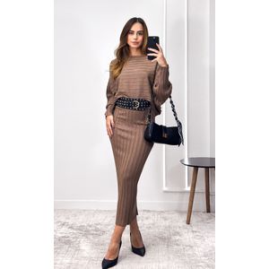 Conjunto Tricô Modal Saia e Blusa Taila - Chocolate