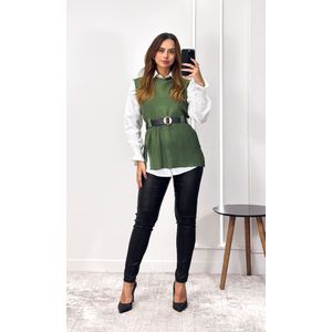 Camisa com Colete Tricô e Cinto - Verde