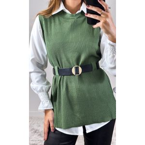 Camisa com Colete Tricô e Cinto - Verde