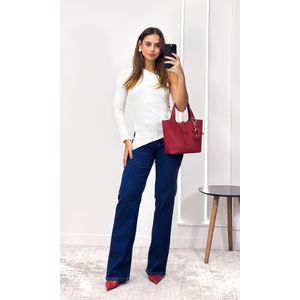 Blusa Assimétrica Ribana com Manga - Branco
