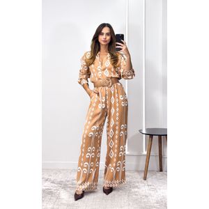 Conjunto Paisley Camisa e Calça - Doce de Leite/Branco
