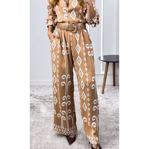 Conjunto Paisley Camisa e Calça - Doce de Leite/Branco