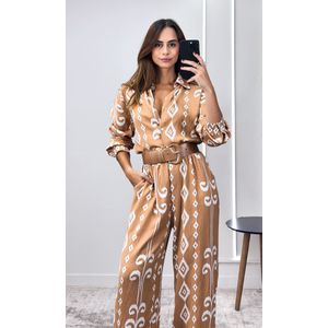 Conjunto Paisley Camisa e Calça - Doce de Leite/Branco