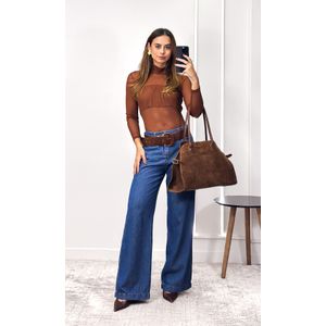 Body Tule Gola Alta - Marrom