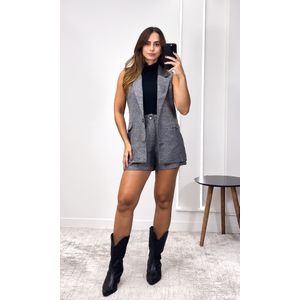 Conjunto Maxi Colete Gola Courino e Short - Cinza Mescla