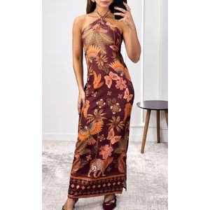 Vestido Poliamida Frente Única Estampado - Bordô/Laranja