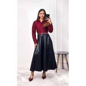 Camisa Guipir Folhagem com Gola - Bordô