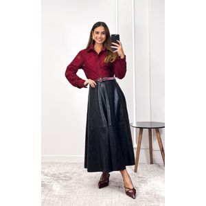 Camisa Guipir Folhagem com Gola - Bordô