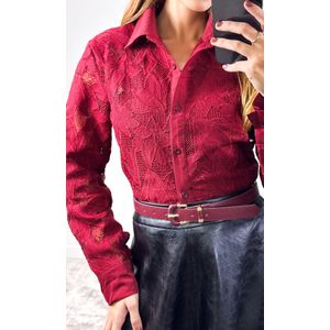 Camisa Guipir Folhagem com Gola - Bordô