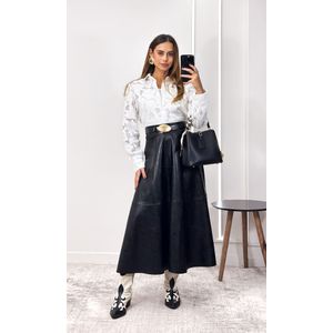 Camisa Guipir Folhagem com Gola - Branco