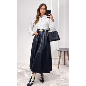 Camisa Guipir Folhagem com Gola - Branco