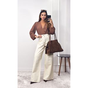 Body Crepe Decote V Drapeado - Marrom