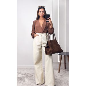 Body Crepe Decote V Drapeado - Marrom