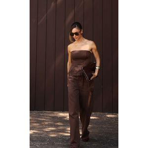 Corset Peplum Jeans Essentials - Marrom