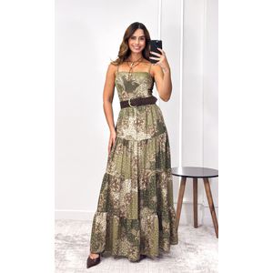 Vestido Longo Crepe Paisley - Verde Oliva