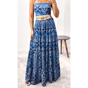 Vestido Longo Crepe Abstrato - Azul