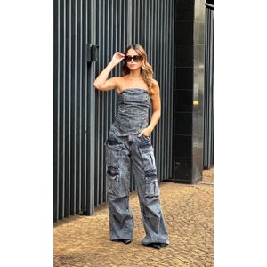 Corset Assimétrico Jeans sem alça - Preto Estonado