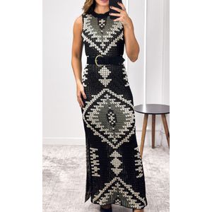 Vestido Longo Tricô Mosaico - Preto