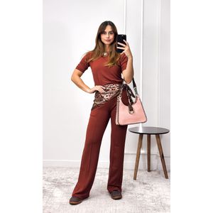 Conjunto Malha Blusa e Calça - Terracota