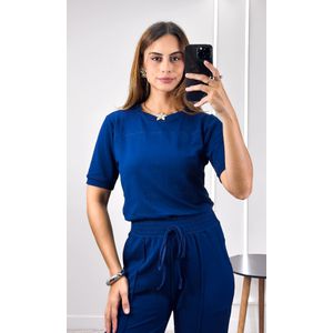 Conjunto Malha Blusa e Calça - Azul Escuro
