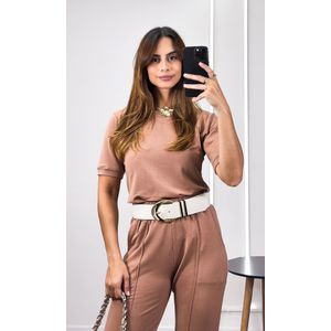 Conjunto Malha Blusa e Calça - Chocolate