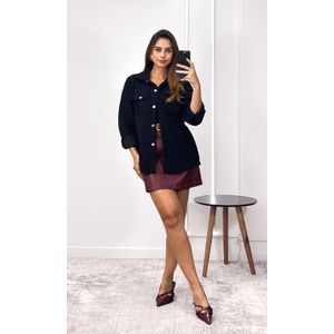 Jaqueta Suede com Bolso - Preto